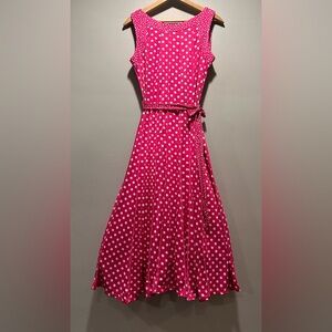Perceptions New York Sleeveless Pink & White Polka Dot A-Line Midi Dress Size M
